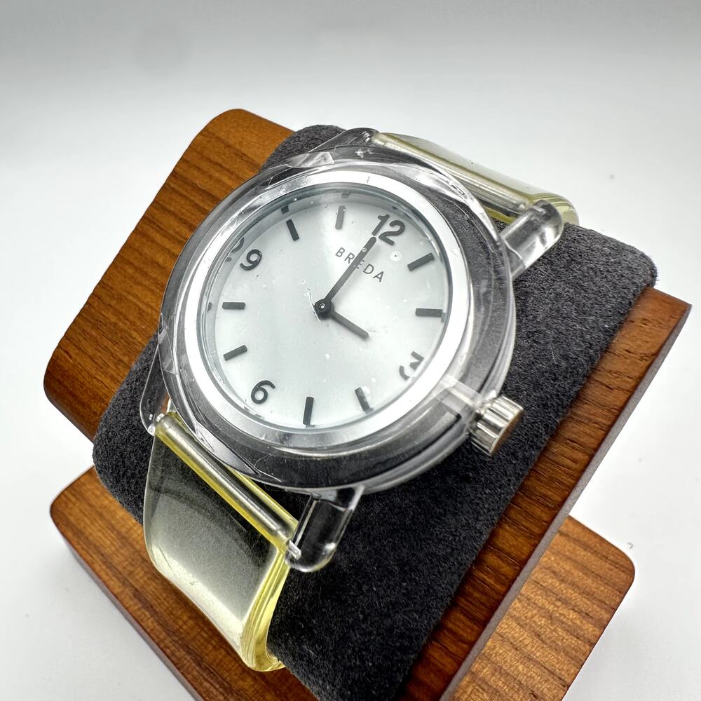 Breda Clear Case Quartz Watch Yellow Transparent Strap White Dial